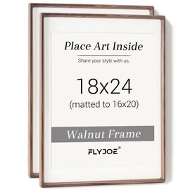 18 x 24 Poster Frame Set of 2, USA-Sourced Walnut Wood Picture Frame with Tempered Glass, Handcrafted Rounded Corner 18x24 Wooden Frame Matted to 16x20 Photos, Horizontal or Vertical Wall Mounting