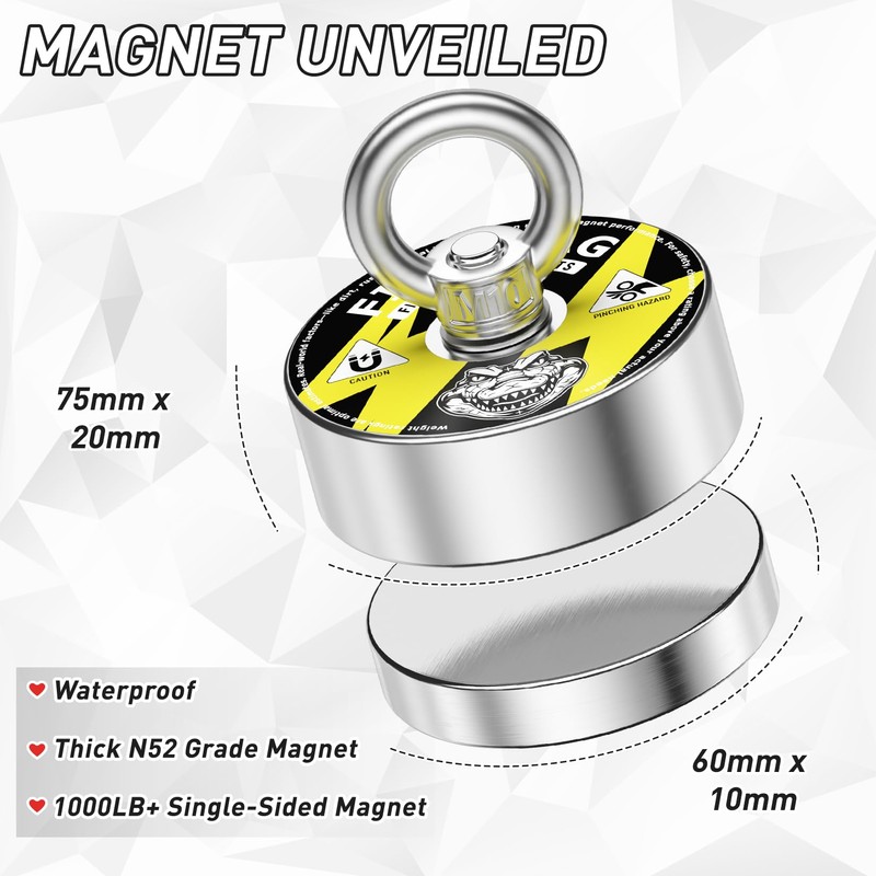 FINDMAG Double Sided 1000 lbs Pulling Force Magnet Fishing Kit