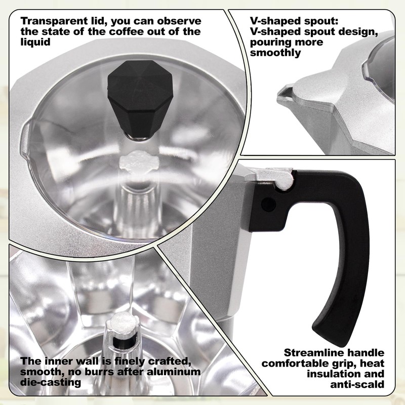 Vaolvpant Electric Aluminum Moka Pot 5-6 Cup 270ml Espresso Maker