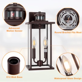 LuxiGlowra 16" Oil Rubbed Bronze Large Outdoor Wall Lantern, 2-Pack Exterior Wall Light, 2-Light Modern Outdoor Wall Sconce for Patio, Front Door, Entryway, Waterproof Wall Lamp with Glass Shade