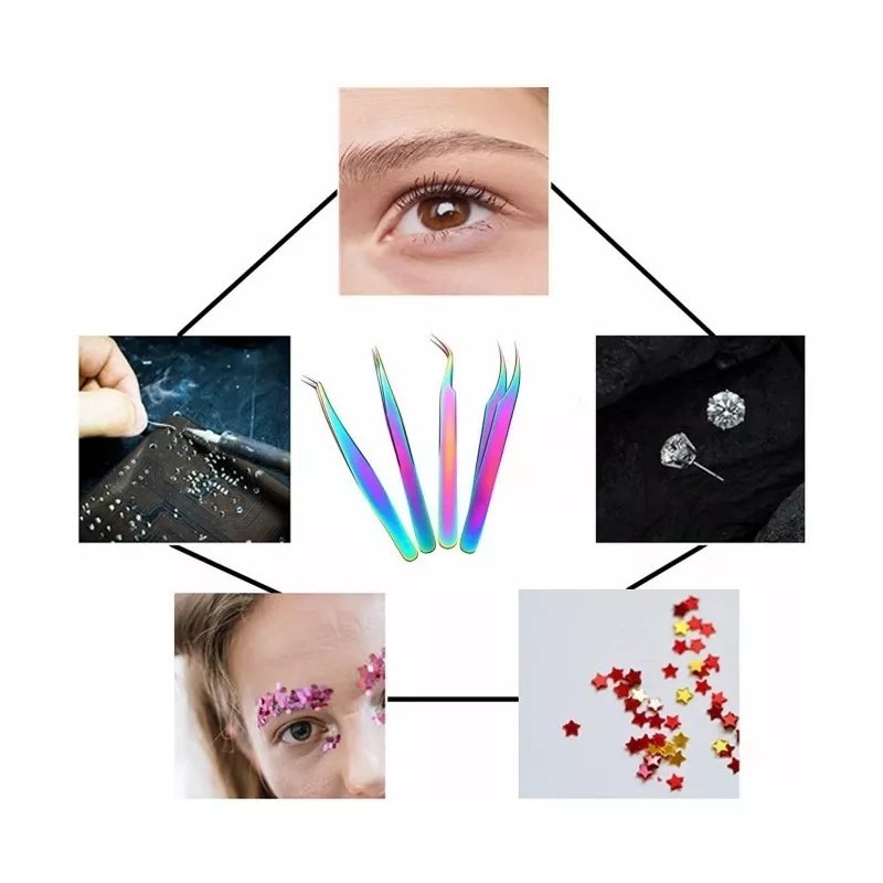 SANBREVE 4 Piezas Pinzas Para Pestañas Mink Camaleón Con Estuche