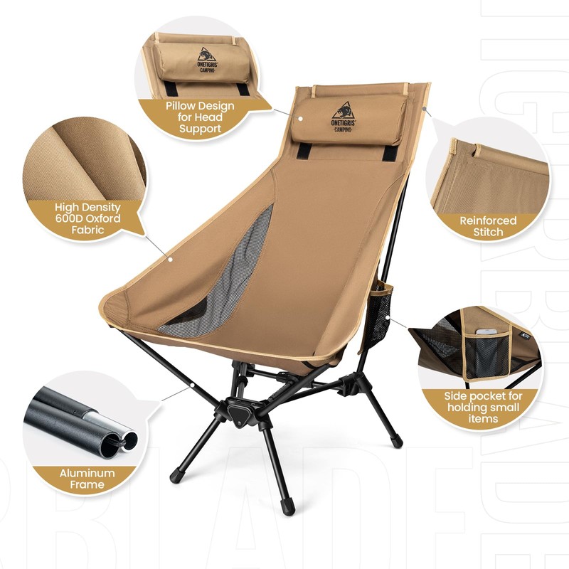 OneTigris Tigerblade High Back Camping Chair with Pillow Design, Comfortable