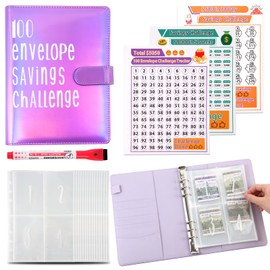 100 Envelopes Money Saving Challenge Binder, to Save $5,050, 10,000 and $500, 100 Days, 52 Weeks and 30 Days Challenge Binder, A5 Money Saving Planner Cash Envelope Budget Binder