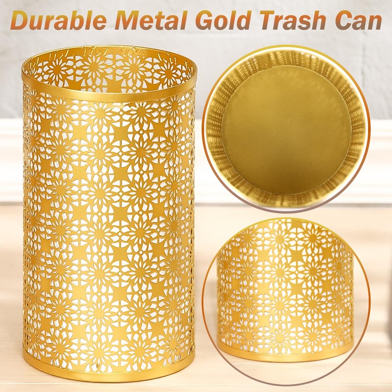 MOCOME Small Metal Garbage Can, Decorative Fans Waste Basket, Elegant