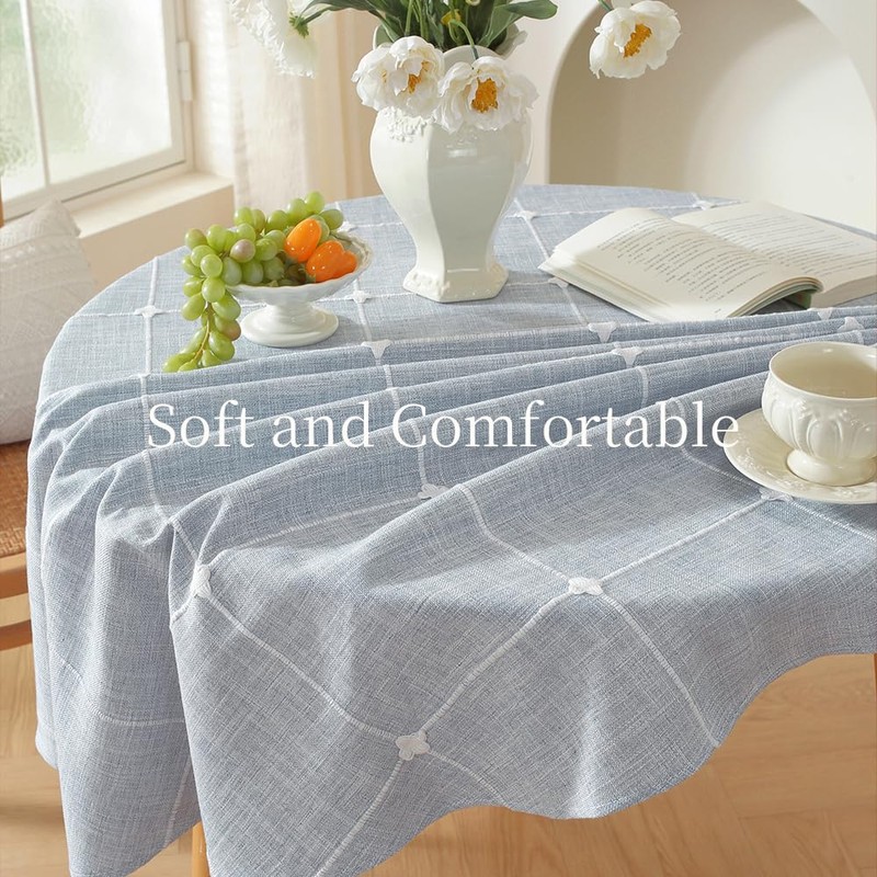 Zobesta 60 Inch Round Tablecloth Blue Linen Round Table Cloth
