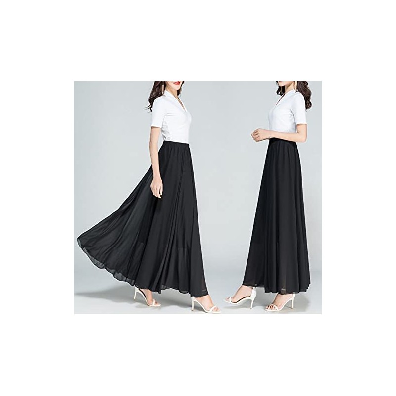 SYVENT Women's Chiffon Maxi Skirt Spring Summer Elastic Waist Lined