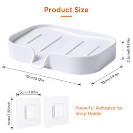 ​Kovenora 2 PCS Plastic Soap Dish with Drainage, Wall-Mounted and Tabletop Design Shower Soap Holder, Drill-Free Bathroom & Kitchen Soap Tray, Self-Draining Anti-Slip Design for Easy Cleaning​