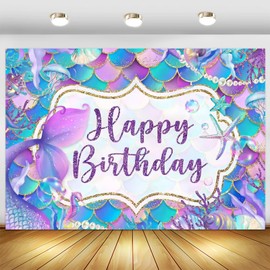 WODJR Mermaid Birthday Backdrop Mermaid Party Decorations Mermaid Backdrop Mermaid Birthday Banner Mermaid Happy Birthday Backdrop Mermaid Background for Mermaid Party Supplies Mermaid Birthday Decor