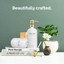 Vine Creations White Glass Soap Dispenser Set, Dish Soap and Hand Soap Dispenser Set with Stainless Steel Pump, 16 oz Glass Dispensers for Kitchen or Bathroom Decor (Matte White Bottle/Brushed Brass)