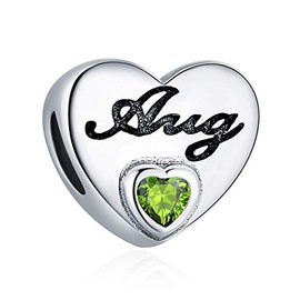 YOUFENG Jewellery Birthstone Charms for Charms Bracelet Love Heart Jan-Dec Birthday Crystal Charm (August)