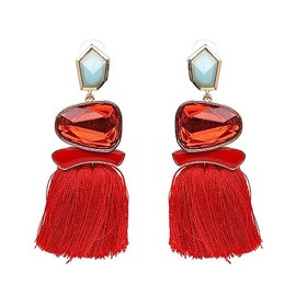 Vintage Drop Dangle Earrings Boho Tassel Earrings Water Heart Leaf Shaped Alloy Long Bohemian Drop Earrings for Women and Red