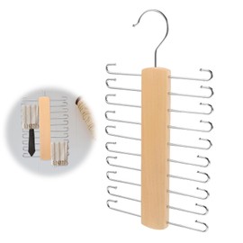 Tie Storage Hanger 20 Hooks Belt Organizer Multi Hook 360 Degree Rotating Scarf Hanger for Women Men Space Saving Organizer Space Saver Wooden Tie and Belt Hanger with 20 Hooks Multifunctional Storage