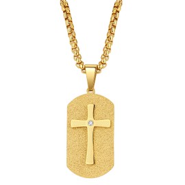 Flongo Men's Necklace Men's Pendant Necklace Rosary Chain English Bible Jesus Cross Crucifix Shield Dog Tag Black Gold Chain Men's Accessories, Stainless Steel