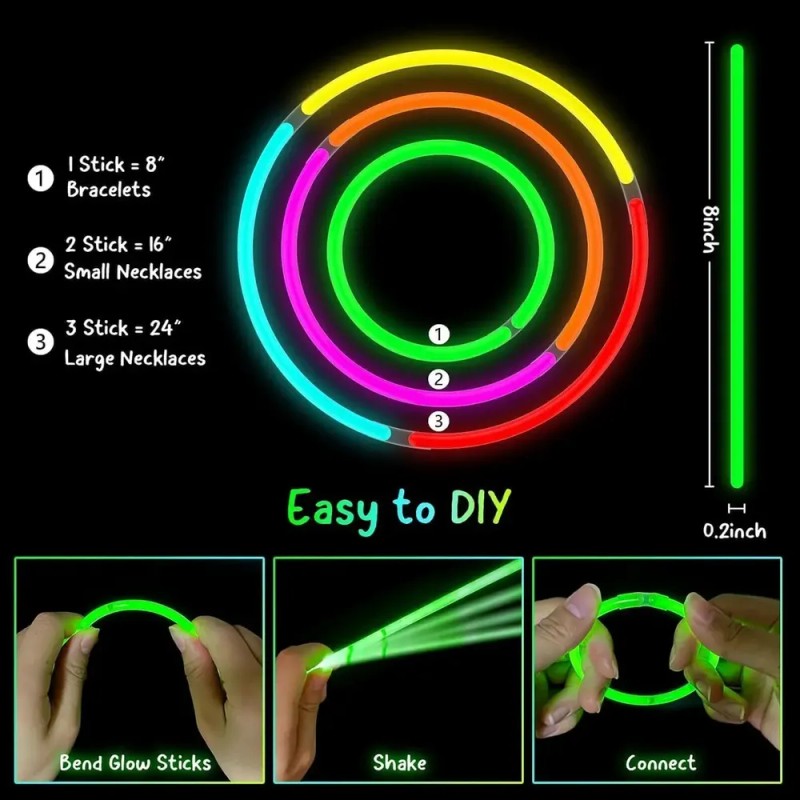 Pack de 50 Pulseras de Neón Luminosas para Fiestas y