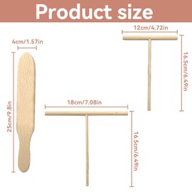 3-Piece Crepe Distributor Set Made of Beech Wood (Small Wooden Shovel + T-shaped 12 cm + T-Shaped 18 cm Crepes Distributor, Crepes Spatula, Crepe Distributor, Pancake Turner, Crepe Maker Accessories
