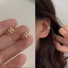 Aneneiceera Boho Leaf Ear Cuff Earrings Gold Starburst Cuff Wrap Earrings CZ Pave Leaf Cartilage Cuff Earrings Tiny Not Pierced Clip On Earrings Vintage Earrings Wedding