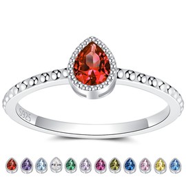 January Stackable Birthstone Rings for Women Girls: Sterling Silver Red Teardrop Stone Stacking Ring finger Birthstones Band Rings Birthday Mother's Day Jewelry Gifts for Mother Daughter