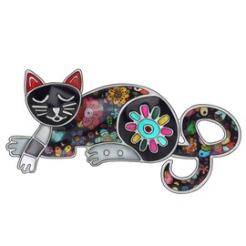 DUOWEI Alloy Enamel Cute Sleeping Kitten Cat Brooch Floral Pet Pin Scarf Clothing Jewellery Gift for Women Girls, enamel, No gemstone
