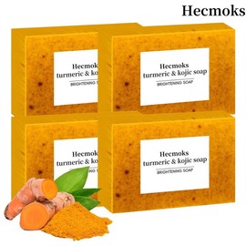 HECMOKS 【BUY 1 GET 1 FREE,BUY 2 GET 2 FREE】 Turmeric Kojic Acid Soap – Deep Cleansing & Brightening with Vitamin C & Chamomile for Dark Spot Removal & Skin Repair - Scent: 4Pcs(Buy 2 Get 2 Free)