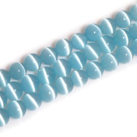 HAAMIIQII 8mm Light Blue Cat Eye Glass Round Crystal Stone Loose Gemstone Beads for Jewelry Making Bracelets Necklaces Earrings Crafts (45-50pcs)