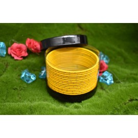 GTA Desi Store Glitter Dot Metal Bangles (18 pack) Beautiful clean metal modern style bracelets (2.8, Gold Yellow)