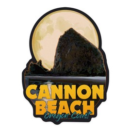 Die Cut Sticker Cannon Beach, Oregon, Haystack Rock and Full Moon, Contour Vinyl Sticker 1 to 3 inches (Waterproof Decal for Cars, Water Bottles, Laptops, Coolers), Small