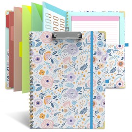 Clipboard Folio with Storage Clipboards Padfolio Notebook for Letter Size (11" x 8.5"), Clipboards with 10 Pockets and 5 Folders Nursing Teacher School Essentials (Colorful Flowers)