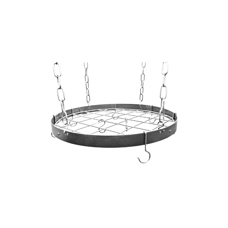 Gourmet Round Hanging Pot Rack with Grid Finish: Hammered Steel/Chrome