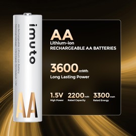imuto Rechargeable aa Batteries, 3600mWh aa Lithium Batteries 8 Pack, 1.5V 2A Output Double a Battery, 1600+ Cycle Life