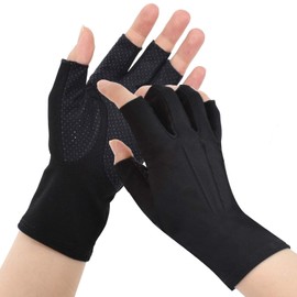 Summer Half Finger Men's Gloves, Cotton Cycling Gloves, Short Gloves, Sports Gloves, Non-Slip, Anti-UV Protection, Thin Sun Protection Mittens Gloves for Driving, Golf, Cycling, Black