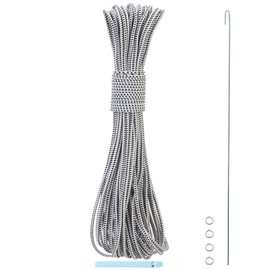 Tent Pole Shock Cord 1/8 inch 60ft, Replacement Shock Cord for Tent Rod, Tent Pole Repair Kit, Elastic Bungee Cord,Elastic Cord with Lead Wire/Washers/Clip (White/Black)
