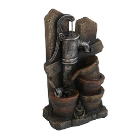 Vivastate Vintage Water Fountain with LED Light and Antique Pump Design, Indoor or Outdoor Spaces, Brown and Gray