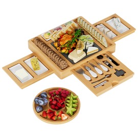 Cheese Boards Charcuterie Boards Gift Sets, Wood Bamboo Charcuterie Boards Set, Cheese Knife Set for Charcuterie Board, Slate Cheese Boards, Extra Large Charcuterie Board, Christmas Charcuterie Board