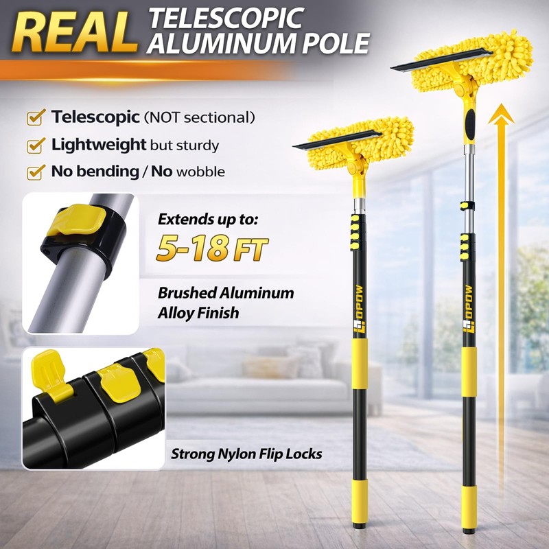 24FT High Reach Window Squeegee with Extension Pole, 2-1 Window