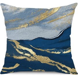BCKAKQA Throw Pillow Cases 4 Pack 18x18 inches Navy Blue Gold Decorative Cushion Covers 45cm x 45cm Linen Square Throw Pillow Covers for Bedroom Living Room Sofa Couch Bed Pillowcases