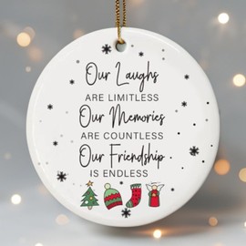 Friend Christmas Ornament Ceramic – Double Sided Best Friend Ornament for Women, Friendship Gift for Female, Sister, Coworker, Tree Decoration Keepsake, Idea for Her