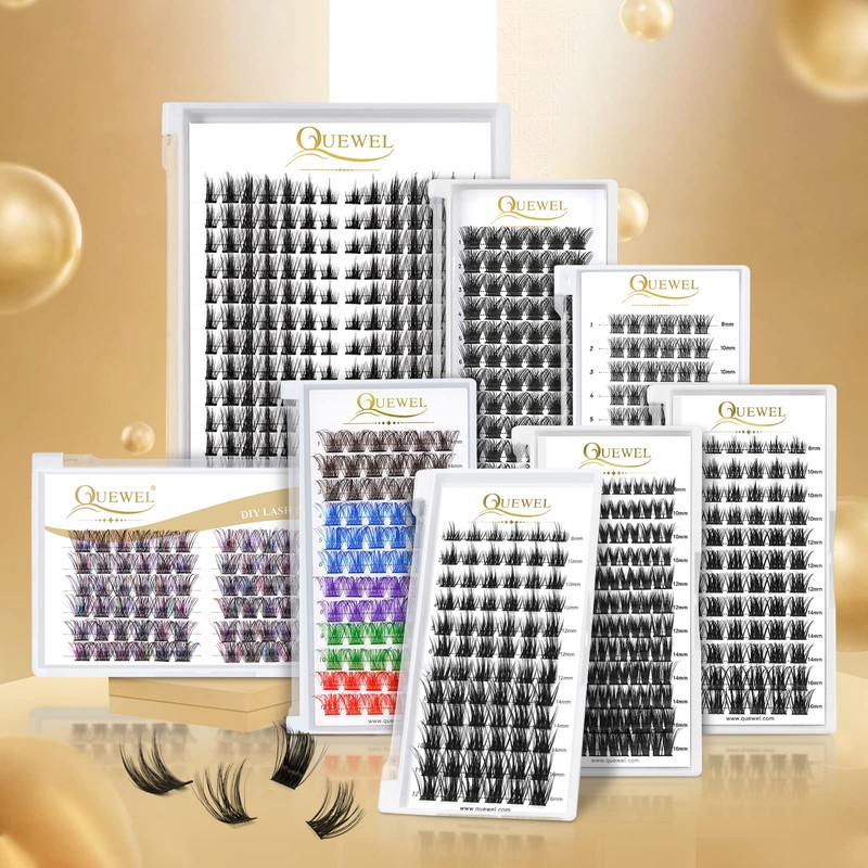 QUEWEL Lash Clusters 72 Pcs Wide Stem Cluster Lashes MIX8-16mm