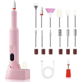 XIULIUU Electric Nail Drill, 13 in 1 Manicure Pedicure Set, Portable, with Nail Drill Bits, Sanding Bands, Adjustable Speed