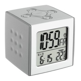 TFA Dostmann CUBO Digital Radio Alarm Clock with Temperature, Plastic, Silver, L92 x W92 x H120 mm