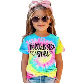 GLIGLITTR Birthday Girl Shirt Kids Toddler Girls Tie Dye Birthday T-Shirt Funny Bday Party Outfits Gift Summer Tee Tops 1-10Y (Green Pink,7-8 Years)