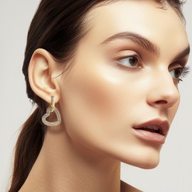 Frigotine Chunky Gold Heart Hoop Dangle Drop Earrings for Women, Trendy Statement Love Paperclip Dangling Huggie Earing Prom Jewelry Gift