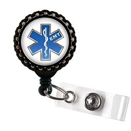 Blue EMT Resin Medical First Responder Black Retractable Badge Reel ID