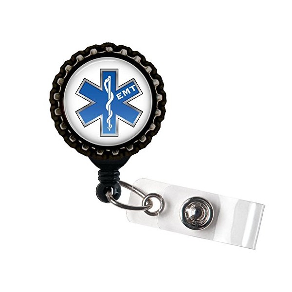 Blue EMT Resin Medical First Responder Black Retractable Badge Reel