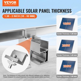 VEVOR Solar Panel Z Mounting Brackets, 35-50mm Adjustable Solar Panel End Clamps, Lightweight Anodized Aluminum Solar Panel Mount Z Brackets for RVs, Campers, Boats, Walls, Roof (20 PCS)
