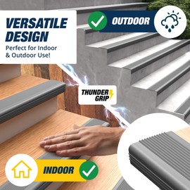 Stair Edge Protector 6.6 Ft - Gray Rubber Edge Trim for Steps - Vinyl Stair Nose Molding - Rubber Nose Trim - Fit for Indoor and Outdoor - Non Slip and Waterproof