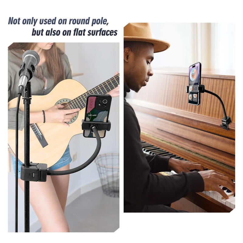 Clip Phone Holder for Desk,Pole,Pipe,Boom,Flat Surface with Adjustable Aluminium Arm