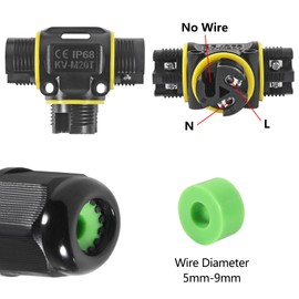 2PCS 2 Way Junction Box, T Shape Outdoor IP68 Waterproof 2Pin Electrical Cable Connector, M20 Wire Range(5-12mm), Suitable for Repair and Extend Power Cables