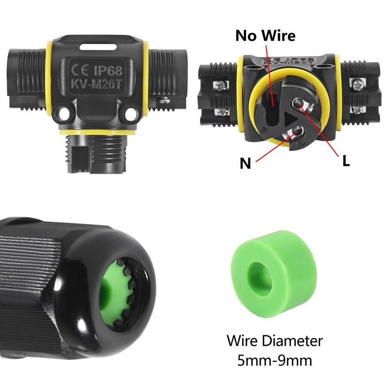 2PCS 2 Way Junction Box, T Shape Outdoor IP68 Waterproof