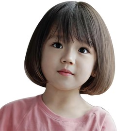 Wig, Bob Wig, For Kids, All Full Wig, Wig, Short, Straight Bangs, Cute, Lightweight, Costume, Recitals, Birthday Party, Hair Exchange, Costume, Shrine Visit, Commemorative Photo Girl Wig (Dark Brown)