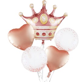 D Dywarm Rose Gold Crown Balloons Pack Of 5 Foil Mylar Helium Balloons For Rose Gold Quinceanera Party Decorations in rose gold,Clear rose gold dot